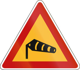 South Korea road sign - Dangerous Side winds