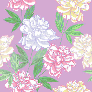 Green Seamless pattern  with peonies