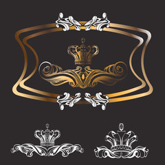 decorative elements in vintage style for decoration layout, framing, for text for advertising, vector illustration hands, crown vector