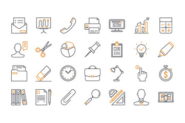  Icons of office. Line art. Stock vector.