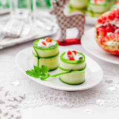 Cucumber Rolls Stuffed with Feta, Herbs, Capsicum and Black Oliv