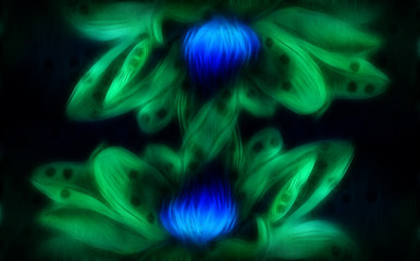 Fototapeta na wymiar Lotus flower and black background. Illustration collage fractal effect