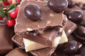 chocolate with nuts in close-up.Selective focus