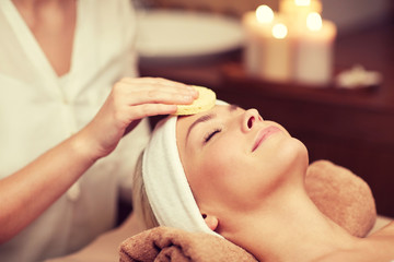close up of woman having face cleaning in spa