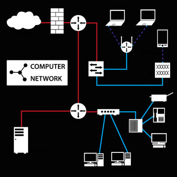 Computer Network Connections White Icons And Topology Eps10