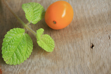 yellow tomatoes with mint leaves