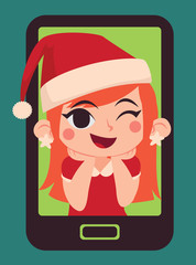Cute Christmas Girl Inside a Phone
