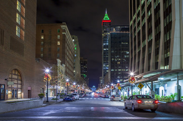 street level view of city at night
