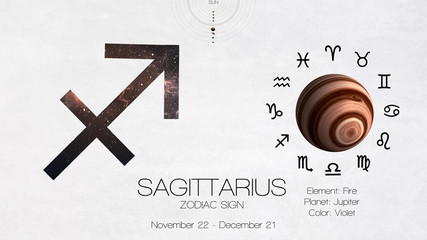 Zodiac sign - Sagittarius. Cool astrologic infographics. Elements of this image furnished by NASA