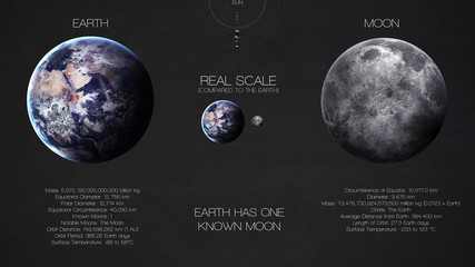 Earth, moon - High resolution infographics about solar system planet and its moons. All the planets available. This image elements furnished by NASA - obrazy, fototapety, plakaty