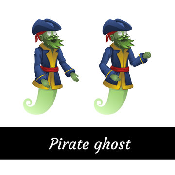 Two classic green pirate ghosts in a suit, vector character