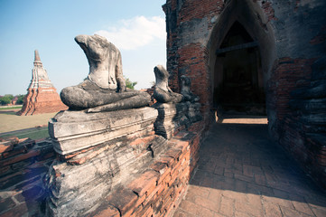 Ancient Buddha in Wat Chaiwatthanaram,Ayutthaya Historical Park.