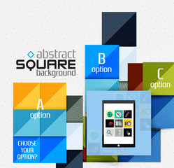 Geometric square shapes and infographic option elements with tablet