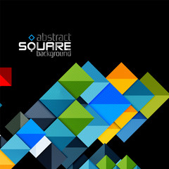 Glossy color squares on black. Geometric abstract background