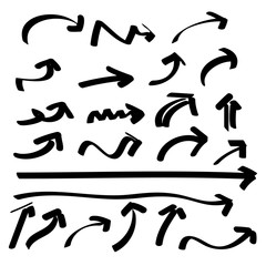 Set of hand drawn thin arrows