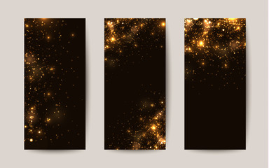 Shiny sparkles on black background. Templates for flyers