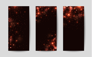 Shiny sparkles on black background. Templates for flyers