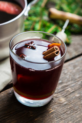 Mulled wine on a wooden table