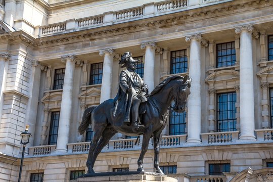 Prince George, Duke of Cambridge-statue on Whitehall, opposite the Old War Office in London.UK