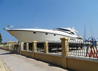 Luxury motor yacht ashore in Greece