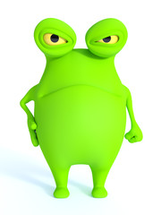 Cute green monster looking very angry.