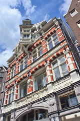 Ancient brick mansion with step gable, Amsterdam, Netherlands