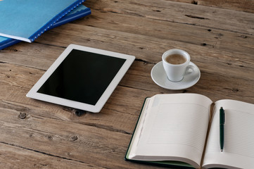 White tablet computer with a blank screen