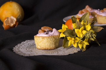 tangerine cake with cherry cream 