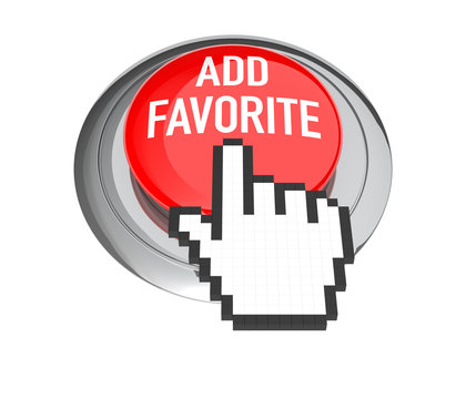 Mouse Hand Cursor on Red Add Favorite Button. 3D Illustration.