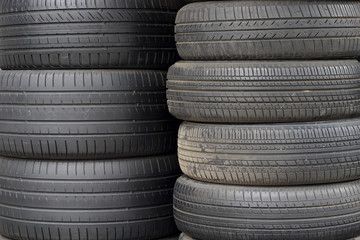 old used tires in row