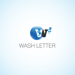 Wash letter.Letter W of water with bubbles.