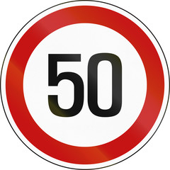 Road sign in South Korea - 50 kph speed limit sign in Slovenia