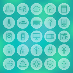 Line Circle Smart House Icons Set