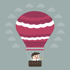 Businessman in hot air balloon, flat design