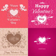 Set of greeting Valentine's Day cards. Vector illustration with ornament and typography elements.