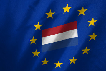 Netherland flag in EU flag on fabric