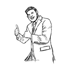 illustration vector hand drawn doodle plump businessman giving two thumbs up