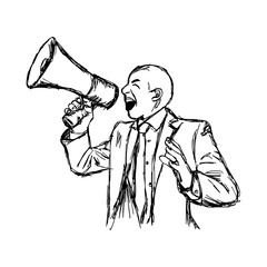 illustration vector hand drawn doodle businessman shouting through megaphone