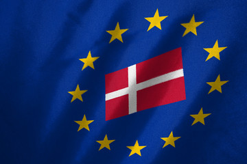 denmark flag in EU flag on fabric