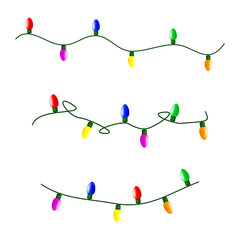 Christmas light bulb string vector symbol set, icon  design. Winter illustration isolated on white background.