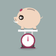 piggy bank with scales, flat design