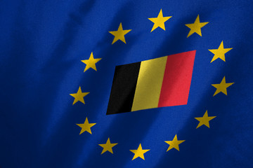 belgium flag in EU flag on fabric