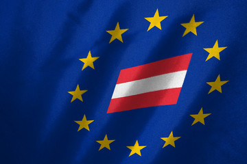 austria flag in EU flag on fabric