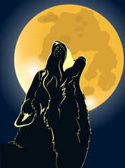 Naklejka premium wolf howling at the moon, vector illustration