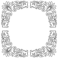 Vintage baroque frame scroll ornament engraving border floral retro pattern antique style acanthus foliage swirl decorative design element filigree calligraphy vector