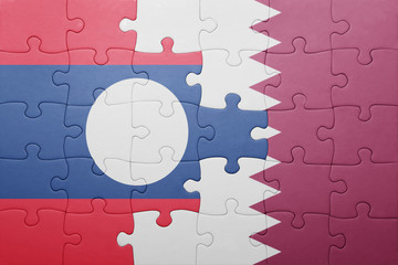 puzzle with the national flag of laos and qatar