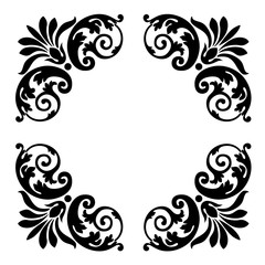 Vintage baroque frame scroll ornament engraving border floral retro pattern antique style acanthus foliage swirl decorative design element filigree calligraphy vector