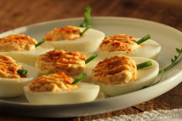 deviled eggs  with red pepper