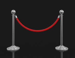 Chrome Stanchions with rope. Image with clipping path