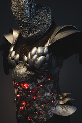 Plate, silver armor skull with red eyes and led lights, helmet m